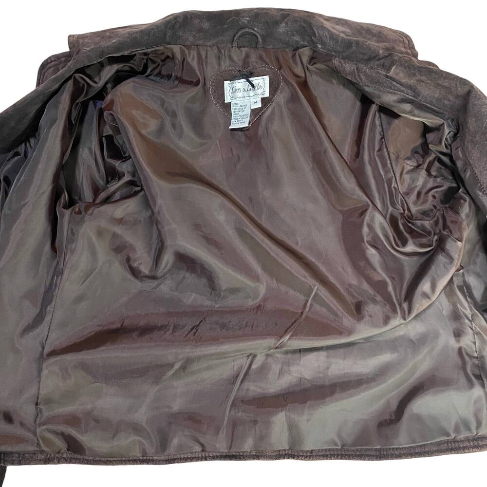 Y2K Suede Leather Jacket Floral Embroidery Front Button Down Brown Womens Medium - Picture 10 of 12